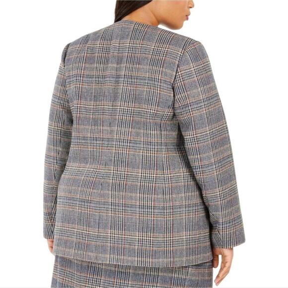 Calvin Klein Plaid Tweed Academia Faux Pocket Blazer Jacket Plus Size 24‎ W New! - Picture 3 of 13
